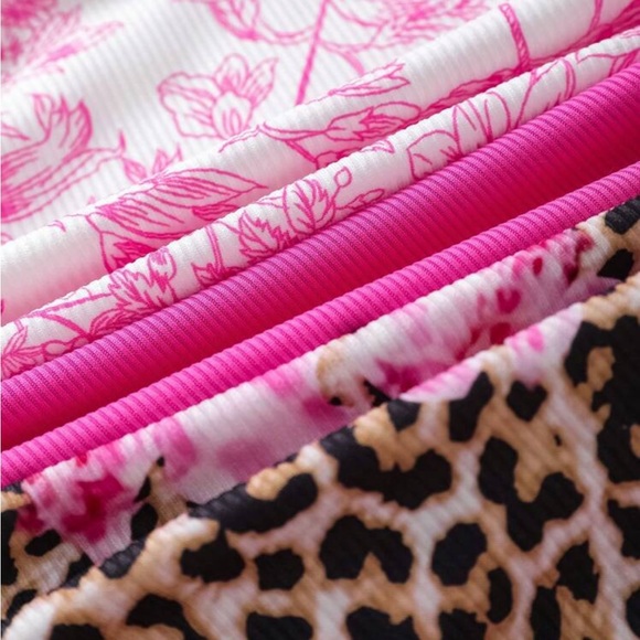 Women's Pink and Leopard Print Sleep Shorts Set - Picture 3 of 7